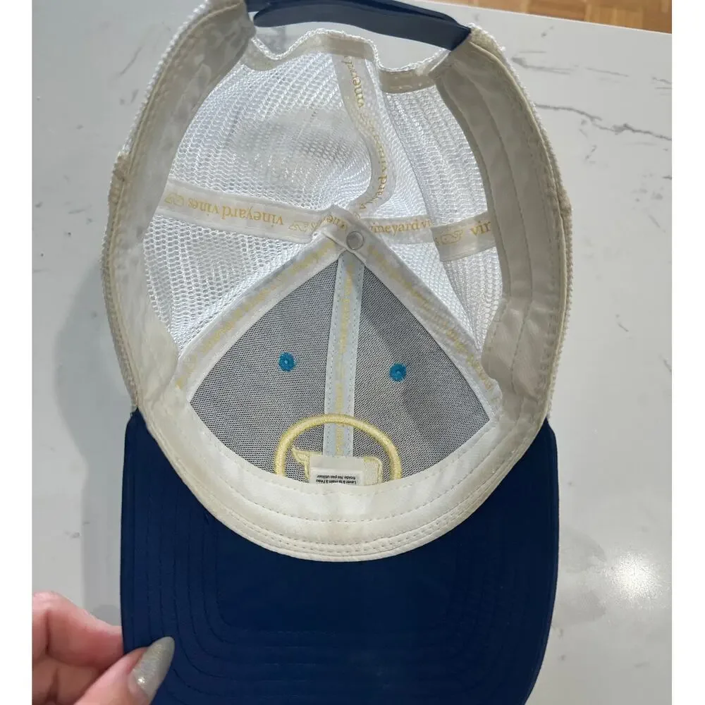 Vineyard Vines Performance Whale Dot Trucker Hat Blue Snapback Gold Preppy